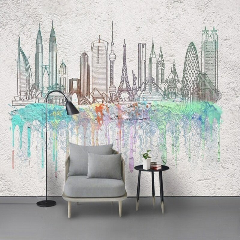 Modern watercolor city silhoue - огляд і ціна Commercial Wallpaper Printing